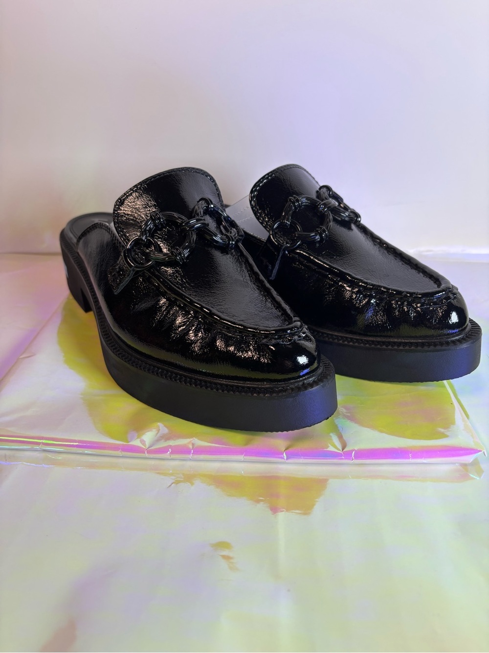 Circus by Sam Edelman Black Patent Chain-Accent Mule Loafers size 8 - Picture 4 of 15